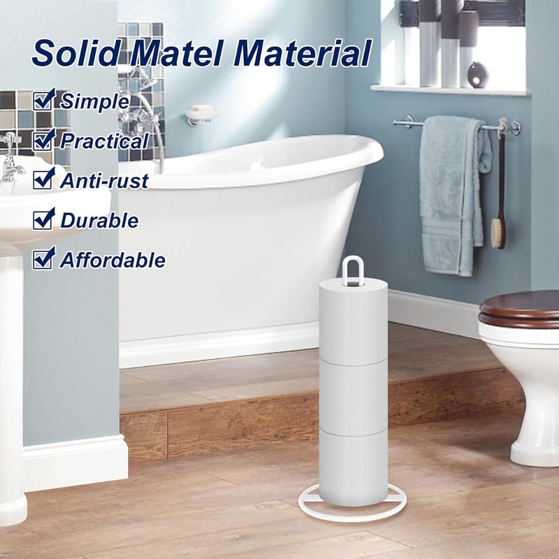 OBODING Toilet Paper Holder Stand, , White Freestanding Toilet Paper Holder for Storing 3 Rolls of Toilet Papers (White) - Image 2
